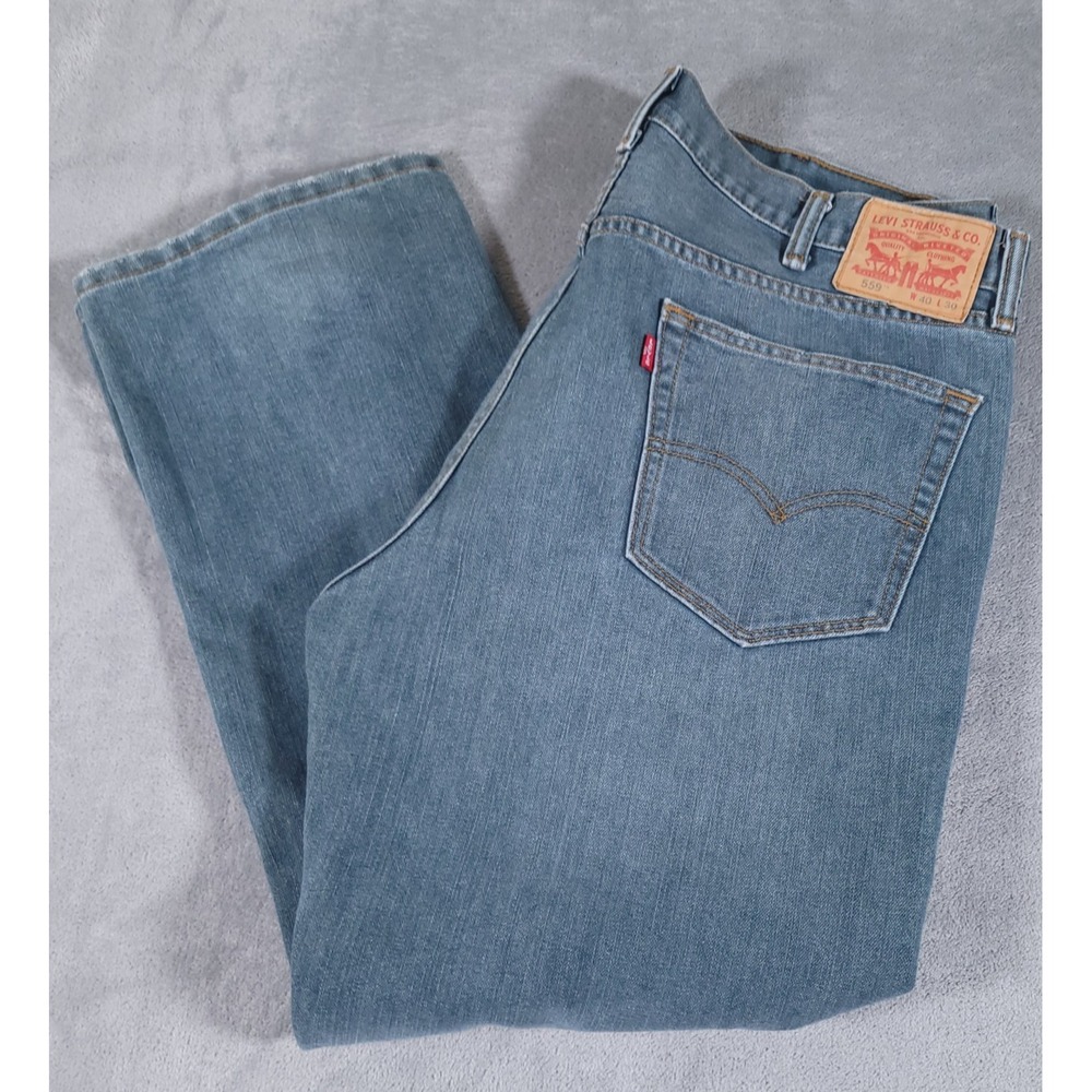 Levis 559 Jeans Mens 40x30 Relaxed Straight Fit Faded Blue Stretch Denim‎